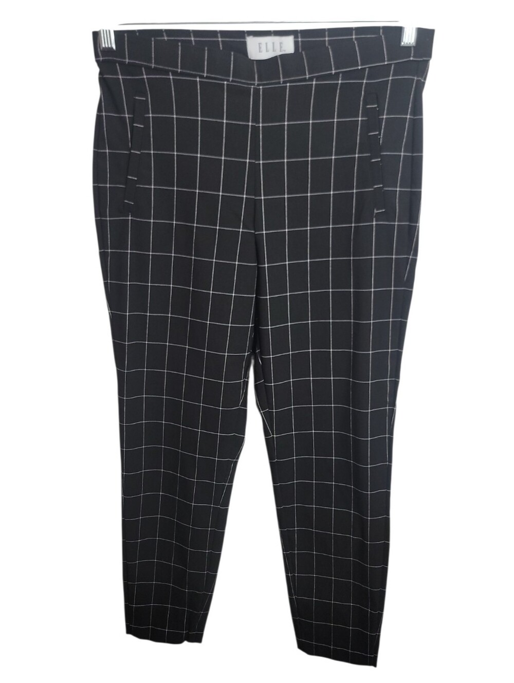 Elle black white windowpane plaid high waisted pants size medium cropped ankle